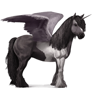 winged riding unicorn vanner mouse grey tobiano